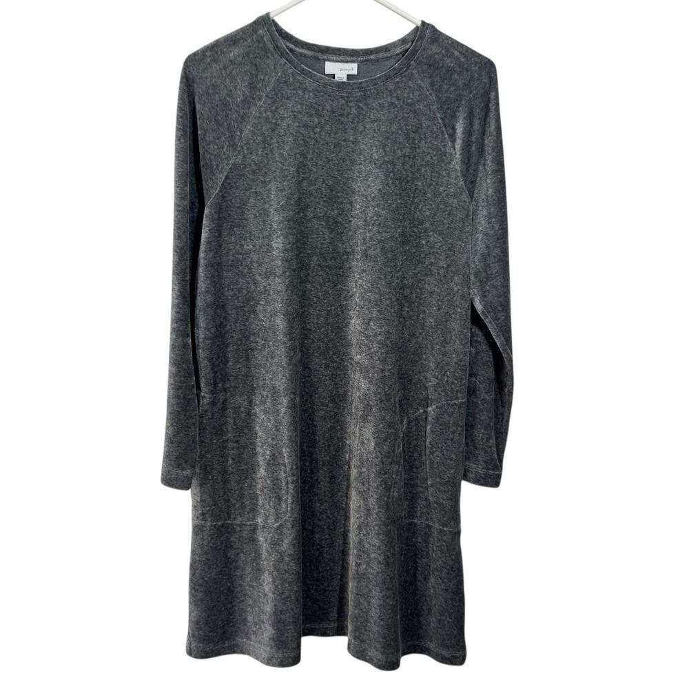 J.Jill Pure Jill Dress Women M Gray Velour Pima Cotton Blend Raglan Long Sleeve